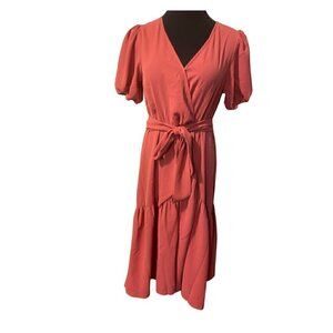 NWT Burnt Orange Escalier Tiered Midi Belted Midi SZ M